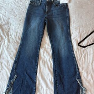 KanCan Blue Flare Wide Leg Jeans with Decorative Detailing